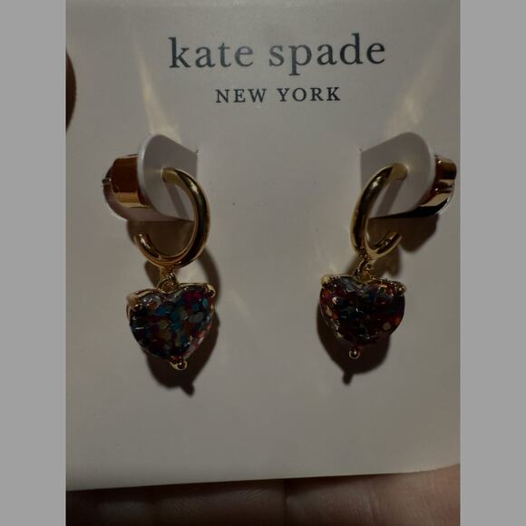 Kate Spade, My Love Multi Glitter Dangle Heart Earrings NWT - Picture 4 of 4